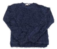 Tmavomodrý chlupatý třpytivý svetr Alive