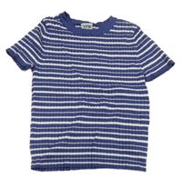 Tmavomodro-bílé pruhované žebrované úpletové crop tričko Y.F.K.