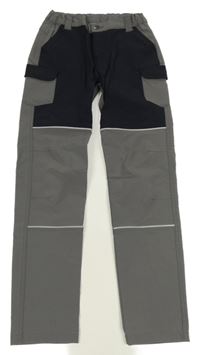 Světlešedo-tmavomodré šusťákové outdoorové kalhoty 