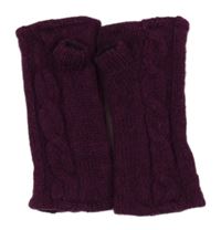 Tmavofialové vzorované vlněné svetrové návleky na ruce 