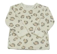 Smetanovo-šedo-růžové plyšové triko s leopardím vzorem 