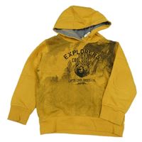 Hořčicovo-černá mikina s medvědem a kapucí Topolino