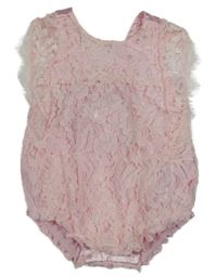 Nové - Světlerůžové krajkové body s mašlí 