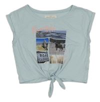 Světlemodré crop tričko s obrázky H&M