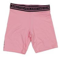 Neonově růžovo-černé elastické sportovní kraťasy s nápisy 