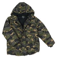 Khaki-černo-béžová army šusťáková zimní bunda s kapucí 