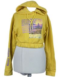 Dámská okrová crop mikina s potiskem a kapucí H&M