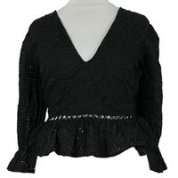 Dámská černá madeirová crop halenka se šněrováním Boohoo 