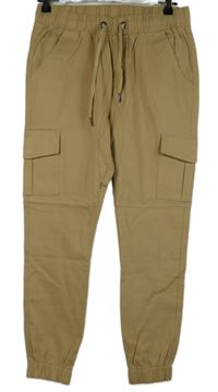 Dámské béžové plátěné cargo kalhoty s kapsami 