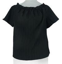 Dámská černá žebrovaná halenka s lodičkovým výstřihem Shein 