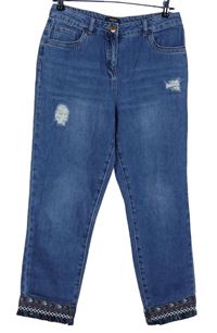 Dámské světlemodré capri rifle s prošoupáním a výšivkou Denim 