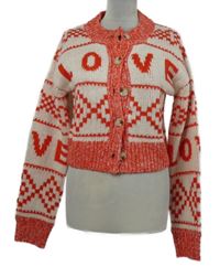 Dámský červeno-bílý vzorovaný propínací crop svetr In the Style 