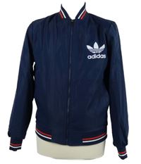 Pánský tmavomodrý šusťákový bomber s logem Adidas 