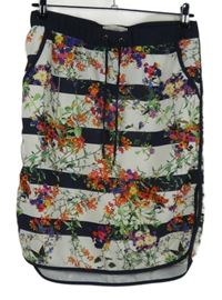 Dámská tmavomodro-bílá pruhovaná sukně s květy Lindex 