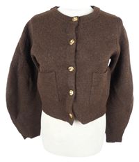 Dámský hnědý propínací crop svetr Zara 