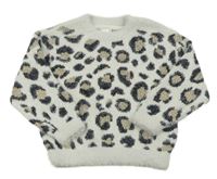 Bílý chlupatý svetr s leopardím vzorem C&A