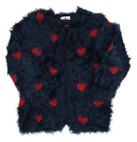 Tmavomodrý chlupatý pletený cardigan se srdíčky Ladybird