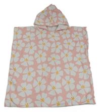 Světlerůžové froté osuškové pončo s kytičkami a kapucí