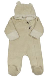 Béžová semišová zateplená kombinéza s kapucí 