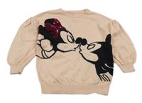 Světlerůžový svetr s Minnie a Mickey Mousem Disney
