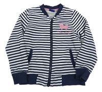 Tmavomodro-bílá pruhovaná propínací mikina s mašlí Lupilu