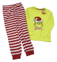 Nové - Neonově zeleno-pruhované fleecové pyžamo s Grinchem Primark