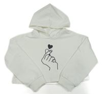 Bílá crop mikina s potiskem a kapucí Shein