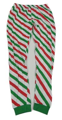 Bílo-zeleno-červené pruhované pyžamové kalhoty