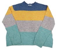 Modro-žluto-barevný pruhovaný oversize svetr H&M