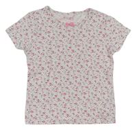 Bílo-zeleno-růžové květované tričko Tchibo