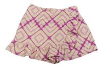 Bílo-purpurové vzorované sukňové kraťasy Zara