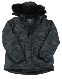 Tmavošedá army šusťáková zimní funkční bunda s kapucí Mountain Warehouse