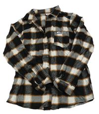 Černo-bílo-hnědá kostkovaná flanelová košile Chapter young