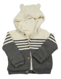 Smetanovo-tmavošedý pruhovaný propínací svetr s kapucí M&S