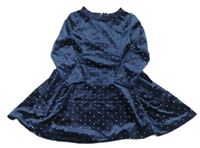 Tmavomodré puntíkaté sametové šaty M&S