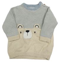 Šedo-béžový pruhovaný svetr s medvídkem F&F