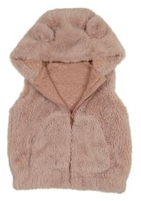 Starorůžová kožešinová podšitá vesta s kapucí Nutmeg