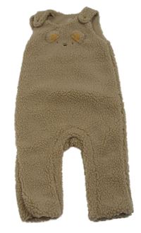 Hnědé huňaté podšité laclové tepláky s medvědem ms