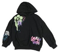 Černá oversize mikina s potiskem a kapucí Next