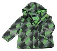 Zeleno-černo-šedá vzorovaná šusťáková jarní bunda s kapucí Topolino