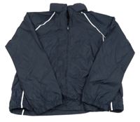 Tmavomodrá šusťáková sportovní bunda s ukrývací kapucí