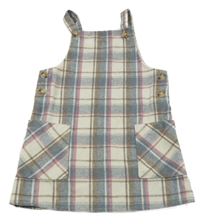 Bílo-modro-růžovo-hnědé kostkované vlněné šaty Primark