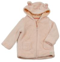 Světlerůžová chlupatá propínací mikina s kapucí s oušky Kuniboo