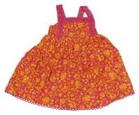 Růžovo-oranžové květované šaty s krajkou 