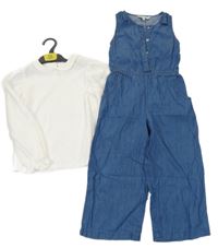 Nové - 2set - Modrý lehký riflový culottes overal + halenka E-Vie