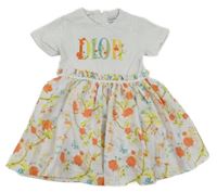Bílo-květované šaty s nápisem Dior