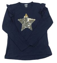 Tmavomodré triko s hvězdičkou překlápěcích flitrů Tchibo