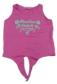 Růžový crop top s nápisem a květy Bonprix