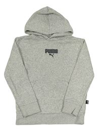 Šedá melírovaná mikina s logem a kapucí Puma