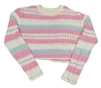 Růžovo-bílo-modrý pruhovaný crop svetr Primark